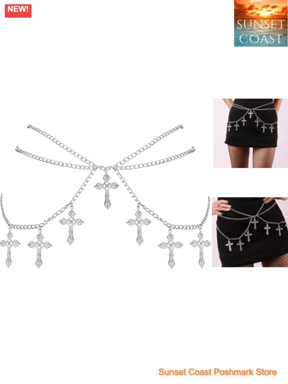 Gothic Cross Waist Chain Belt Emo Punk Grunge Goth Accessory Hip Hop